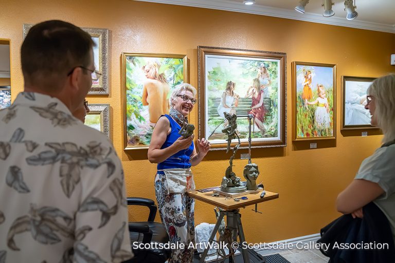 Artist talking with guests at Scottsdale ArtWalk Scottsdale Arizona 14Jul21