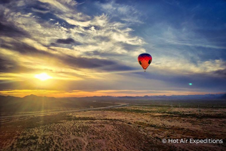 Flying over the Sonoran Desert at sunrise in Hot Air Baloon Scottsdale Arizona 14Jul21