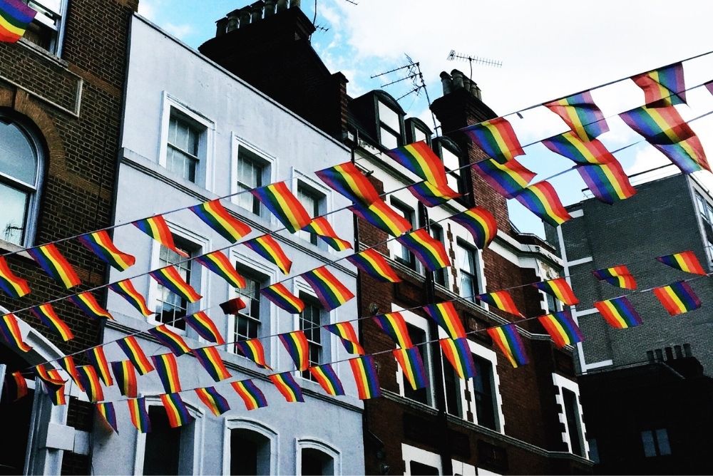 Pride banners Soho Revive London 04Aug21
