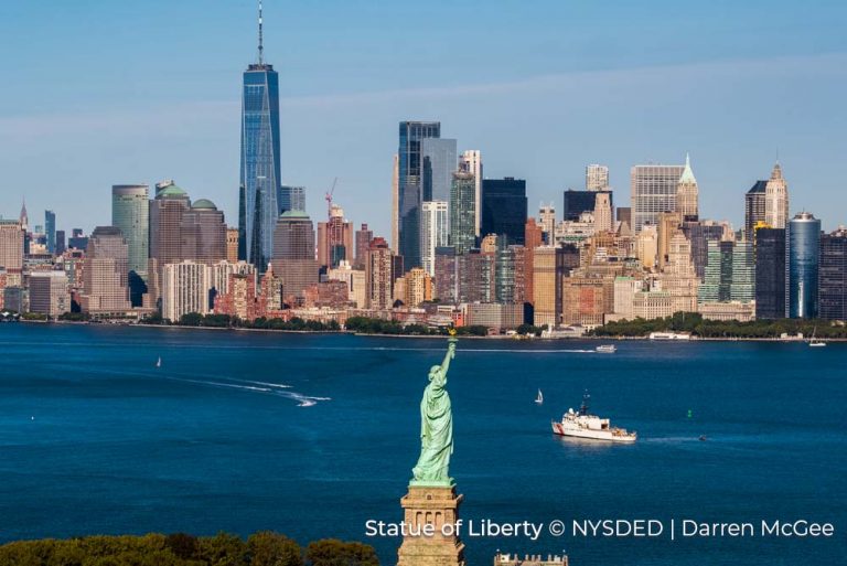 Statue of Liberty and Manhattan Skyline Credit to NYSDED and Darren McGee. 27Jan22