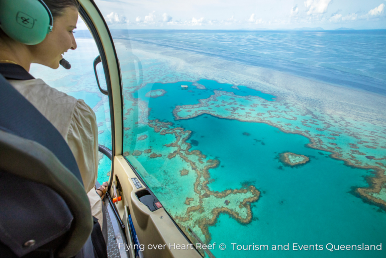 Helicopter flight over Heart Reef, Great Barrier Reef