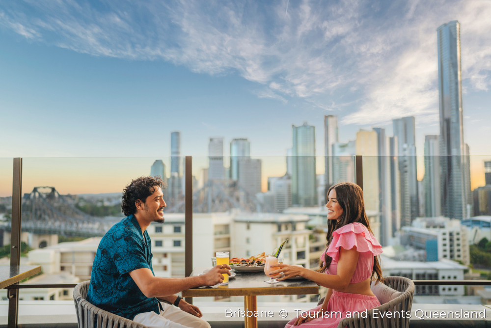 a couple dining on Iris Rooftop in Brisbane, Queensland