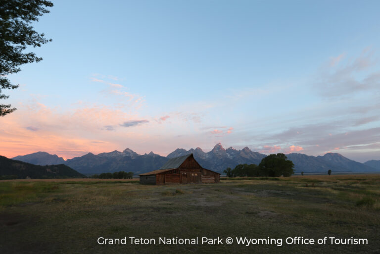 GRand Teton NP - Summer Barn Sunset cc Wyoming Office of Tourism 13Feb23