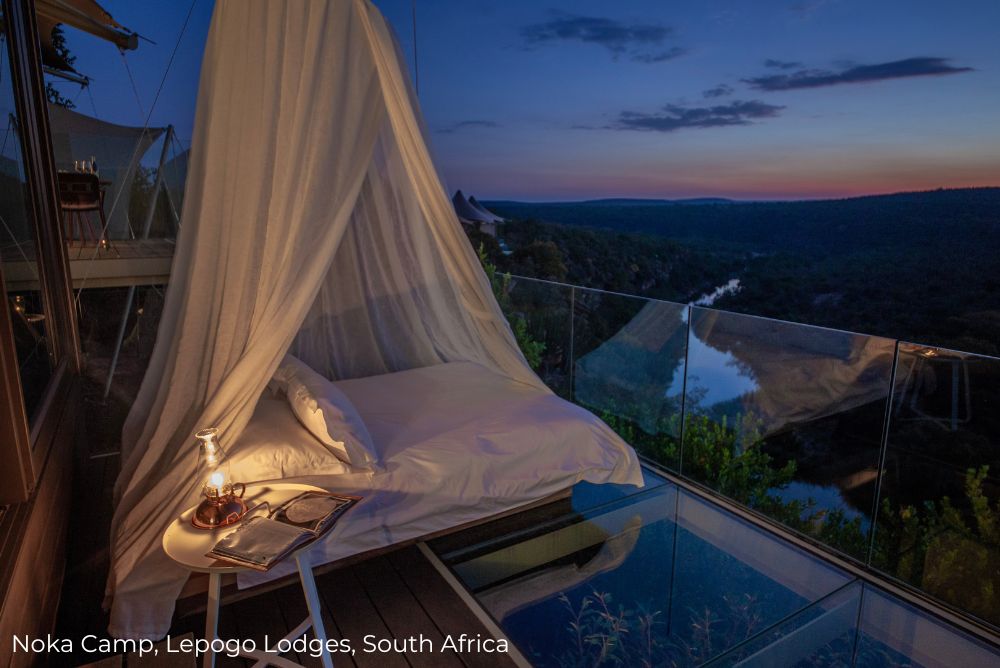 Lizzi phenomenal sustainable hotels in South Africa Noka Camp, Lepogo Lodges bed tent South Africa 13Apr23