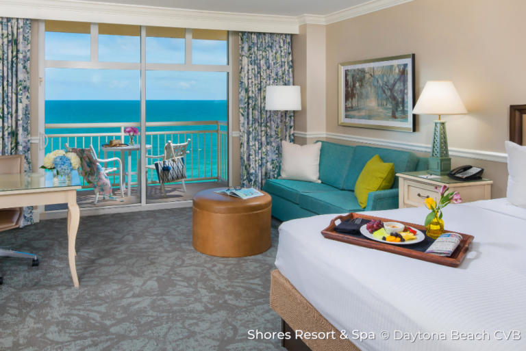 Shores Resort & Spa king room Sustainable Daytona Beach 30May23