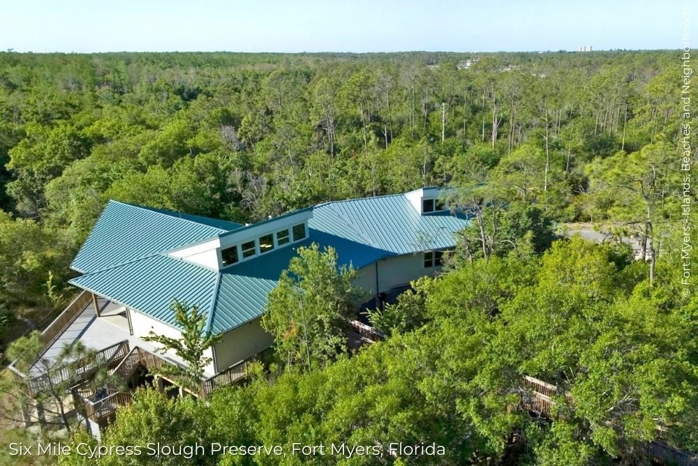 Fort Myers Blog Six Mile Cypress Slough Preserve aerial building 14Sep23