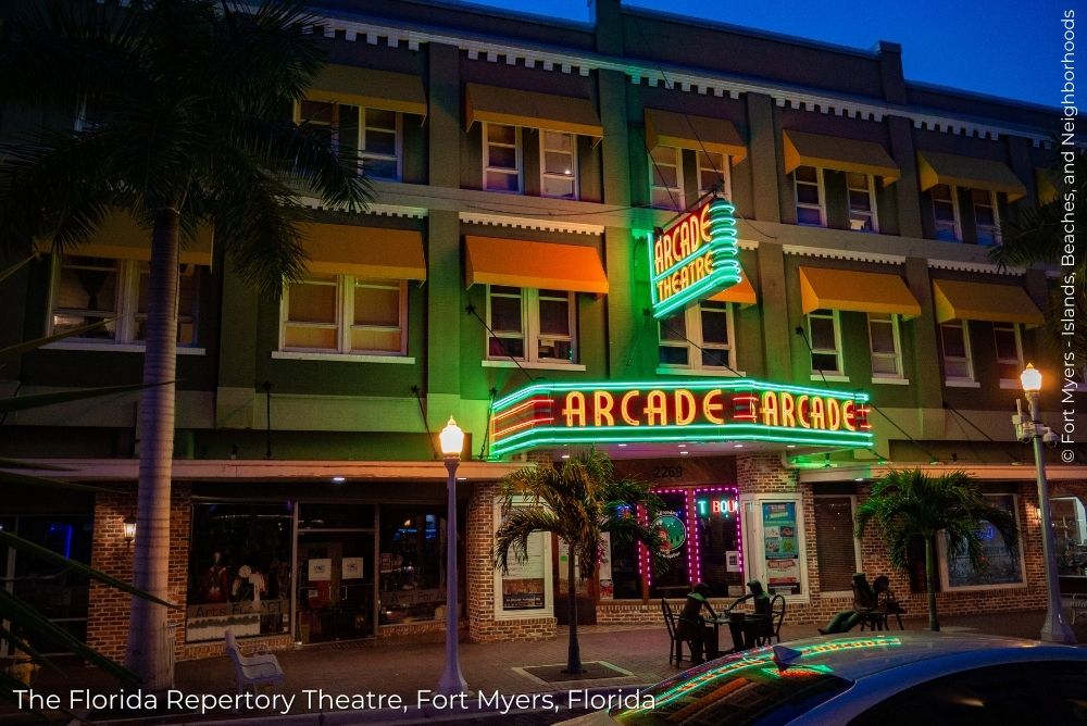 Fort Myers Blog The Florida Repertory Theatre, Fort Myers, Florida neon night 14Sep23